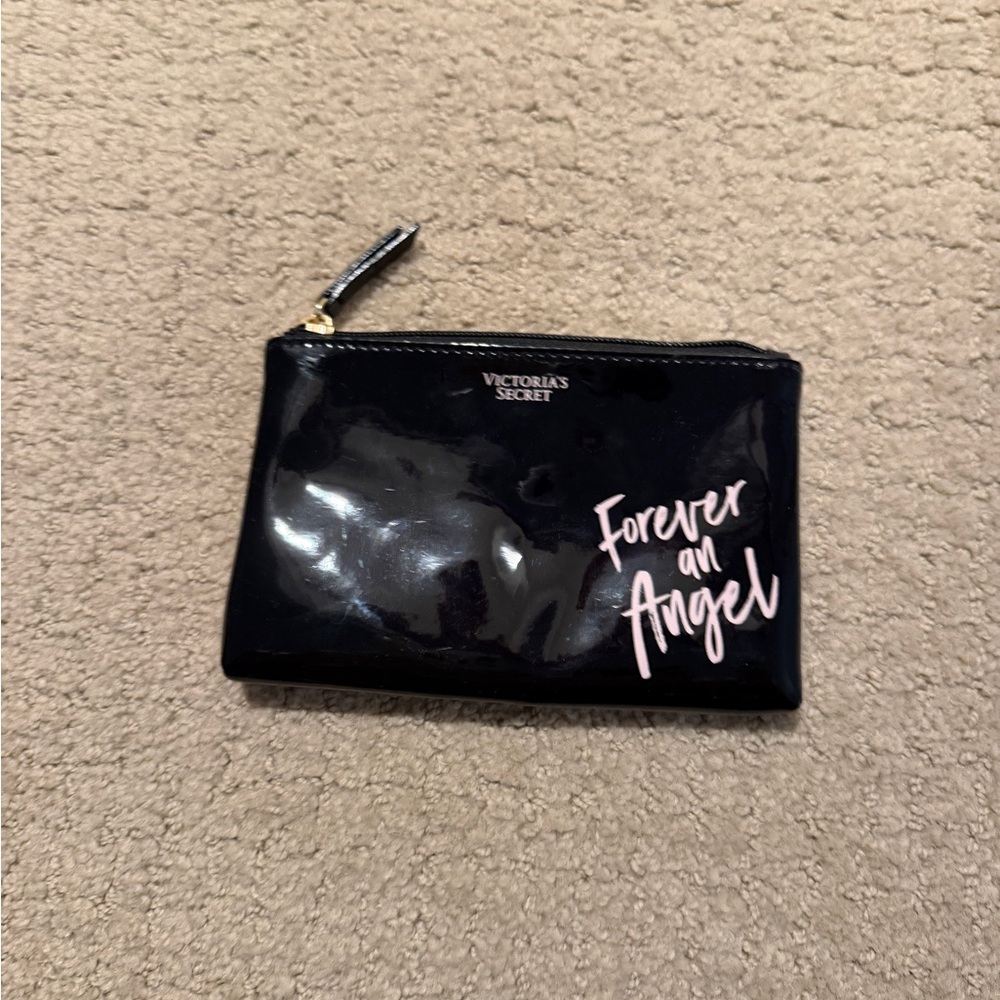 Victoria's Secret Glossy Black Pouch with Pink Script